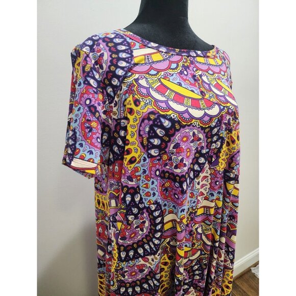 LuLaRoe Womens Dress Size M Carly Red Purple Yellow Paisley Floral Geometric - Picture 2 of 6